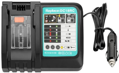 DC18RC for Makita 18V Rapid Car Charger for BL1850/BL1860/BL1430 Batteries - 12V/24V Vehicle Charger with LED Display, UK Cigarette Lighter Socket Adapter