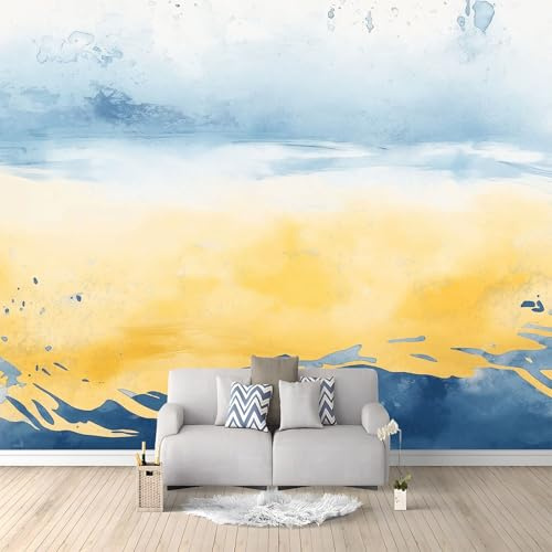 Generico Fotomurale 3D Carta Da Parati Pittura Astratta Ad Acquerello Giallo 300 x 210 cm Carta Da Parati Camera Letto Moderna Fotomurali Murales Poster Gigante Moda Decorazione Da Muro