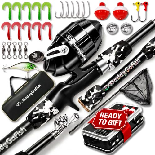Kids Fishing Pole For Boys, Girls & Youth Age, Toddler Fishing Pole Set Kit | Kids Fishing Rod Starter Kit with Kids Fishing Gear, Push Button Fish Rod, Tackle Box, Net, Travel Bag & Fish Accessories