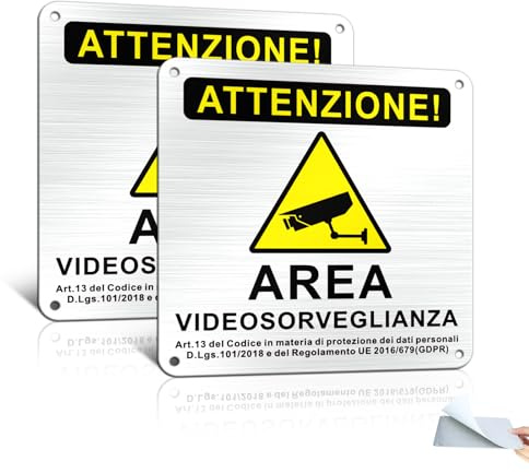 Goodvia Cartello Videosorvegliata Alluminio 15x15cm Video Surveillance Camera Sign, Cartello Telecamere a Norma GDPR 2024 Impermeabile Antiruggine Protezione UV x2