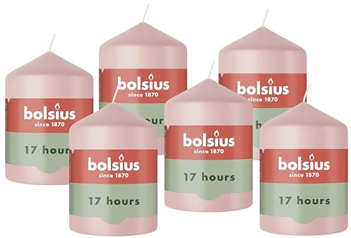 Bolsius, Essentials, Blockljus, Ljusrosa, 8Cm, 6 Stycken, Dekorativa Ljus, Innehåller Naturligt Vegetabiliskt Vax, Utan Palmolja
