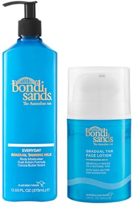 Bondi Sands Everyday Gradual Tanning Milk 375ml & Face Lotion 50ml | Enriched with Vitamin E | Suitable for Sensitive Skin | Vegan + Cruelty Free | Gradual Tan