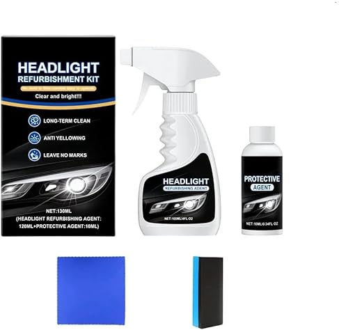 2025 Automotive Headlight Restoration Kit,Headlight Cleaner for Cars,Headlight Refurbishing Kit,Headlight Refurbishing Agent with Headlight Protective Agent,Towel,Sponge