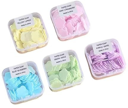 FENGJUMPSM 6 Box Different Scented Portable Disposable Petal Hand Wash Scented Mini Soap Sheets, Dissolvable Hand Bath,Suitable for Outdoor Travel, Camping (Random Color)