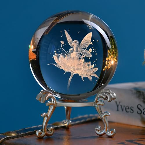 ZRENJHUS 3D Fairy Crystal Ball Flower Fairy Glass Ball 60mm Crystal Gifts for Girl Women