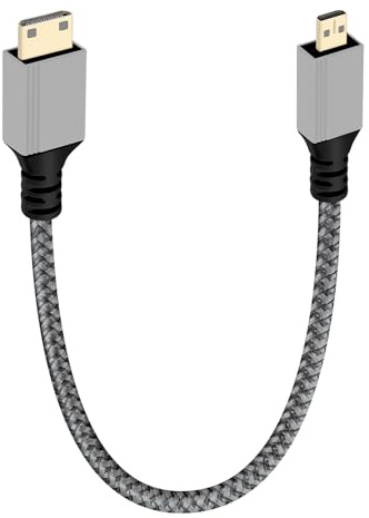 YANBORONSN Câble micro hdmivers Mini hdmi 4K@60Hz, câble mâle Mini hdmi vers mâle micro hdmi 2,0 tressé, 18Gbps Type D (Micro) HDMI vers Type C (Mini) HDMI pour téléviseur 4K, moniteur (0,3 M)