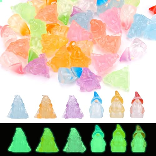 Goktvai 60pcs Mini Nains de Jardin Lumineux en Résine, Adorables Petites Statues de Fées Phosphorescentes pour Décoration d'Intérieur Jardin Terrasse Pelouse ou Fête