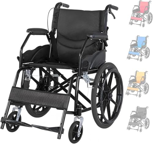 Lightweight Wheelchair with Swing-Away Footrests and Flip-Back Arms, Portable Folding Transport Wheelchair or Adults & Seniors with Brake for Storage and Travel Use, 17 Inch Seat,300 Lbs (Black)