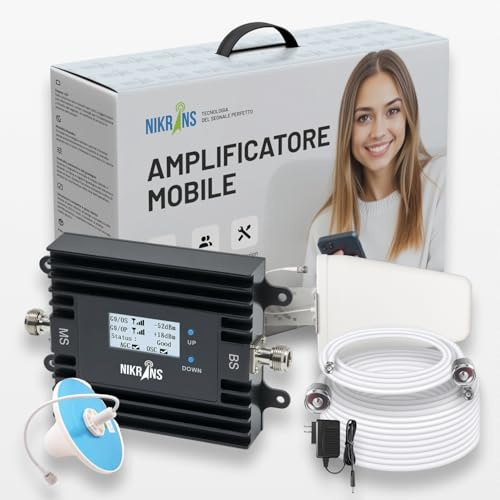 NIKRANS Amplificador 5G 4G – Amplificador señal movil 5G/4G en Banda 1/28 (700/2100 MHz) - Cobertura de hasta 300 m² - Compatible con Orange, Movistar, Vodafone, etc