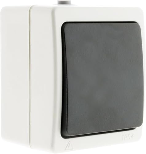 Zenitech, Aquae, pulsador de superficie estanco, IP54, blanco y negro, corriente 10 A, diseño moderno, fácil instalación, resistente al agua y al polvo, ideal para circuitos eléctricos. (Paquete de 5)