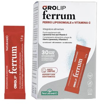 NATURANDO Orolip Ferrum Integratore Alimentare a Base di Ferro e Vitamina C con Tecnologia Liposomiale - 30 Stickpack Orosolubili - Gusto Lampone - Senza Glutine - Adatto a Vegani