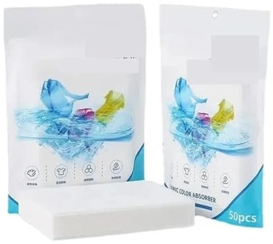 Lot de 50 pastilles de lessive, papier absorbant, accessoires de lavage, lingettes anti-taches, anti-fil, mélange de couleurs