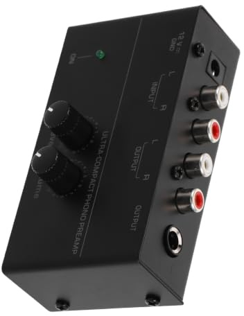 SEWACC Preamplificador de Fonógrafo de Metal Negro Amplificación de Audio y Amplia Compatibilidad para Tocadiscos y Sistemas de Sonido