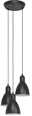 Eglo Priddy, pendellampa med 3 ljuskällor, vintage pendellampa i industriell design, retro hängande lampa av stål, färg: svart, vit, fattning: E27