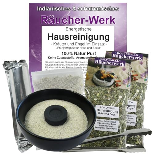 Räuchern 7-TLG Räucherset Energetische Hausreinigung KRÄUTER & Engel zum AUSRÄUCHERN von Haus & Wohnung + Räucherschale + Räucherkohle + ZUBEHÖR + Anleitung. 81263-SZ