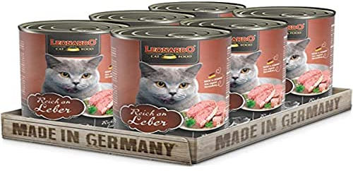 Leonardo Cibo umido [6x400g Ricco di fegato] | Cibo umido senza cereali per gatti | Alimento completo umido in lattina