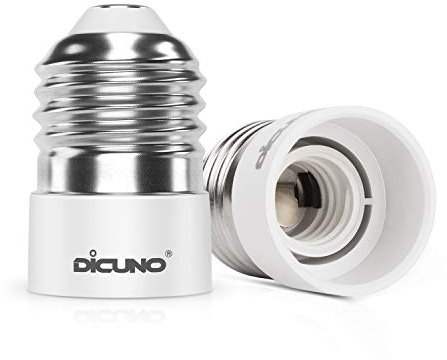 DiCUNO E27 auf E14 Lampensockel Konverter, Adapter Fassung von große zu kleine Edisongewinde, E27 bis E14, hitzebeständig, Für LED Lampe, Glühlbirne und CFL-Birne, 2er Pack