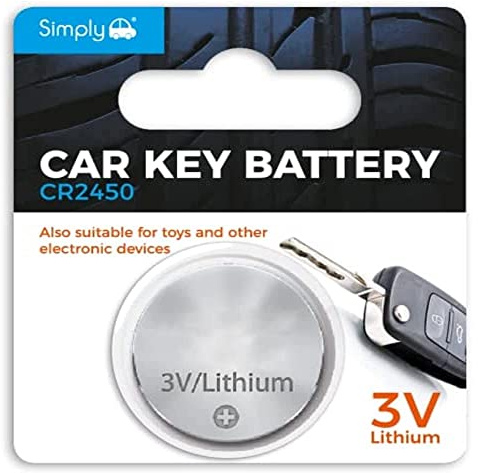 Simply Auto SB-CR2450 Long Lasting 3V Lithium Coin Cell Car Key Battery ideal for Car Key fobs, Watches, Calculators and Small Toys - 1x Blister Pack