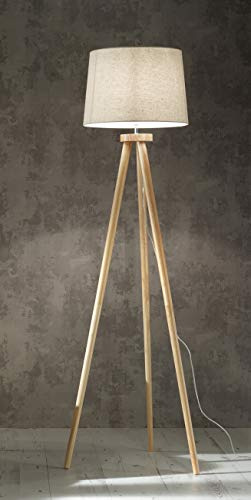 K LIVING Tripod Wooden Floor Lamp with Beautiful Natural Wood and Natural L