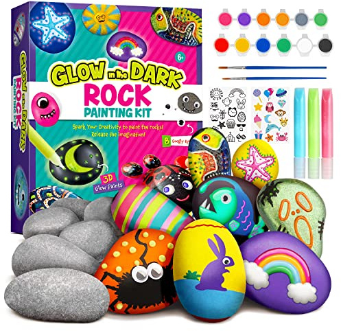 Dr.Daz - Kit Creativi Pittura di pietra Bambini 15 Colori per Bambini-Pigmenti Colorati Che Brillano al Buio con una Varietà di Accessori Creativi-Giochi Creativi Bambina 6 7 8 9 10 Anni
