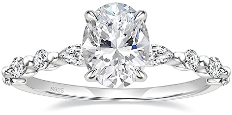 EAMTI 3 Carats 925 Sterling Silver Ring Oval Cut Cubic Zirconia Engagement Solitaire Marquise Promise Ring for Women Size 3-13, 4.5, Metal, Cubic Zirconia