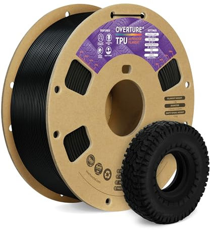 OVERTURE TPU Filament 1.75 mm, Flexible TPU Rolle Weiches 3D-Drucker Filament, 95A 1kg Spule (2.2 lbs), Maßgenauigkeit +/- 0,02 mm (Schwarz)