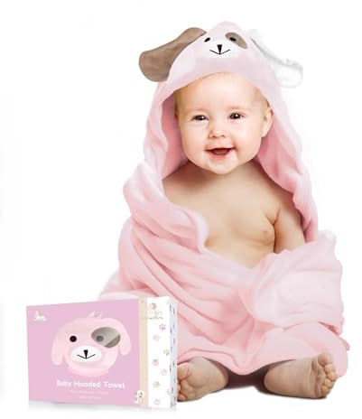 Serviette Bébé Premium Capuche pour Nourrissons & Tout-Petits - 100% Bambou Biologique - 88,9 x 88,9 cm - Chiffon Doux et Large - Serviette à Capuche Bébé Idéale pour Sécher Garçons et Filles - Rose