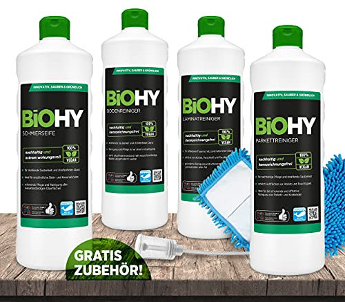BiOHY Bodenständig-Set | Bodenreiniger | Laminatreiniger | Parkettreiniger | Schmierseife | nachhaltig & sauber | effektive Reinigungsmittel | blitzschnelle Wirkung | sparsames Konzentrat | kraftvoll
