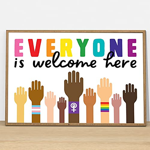 DAIERCY Metall-Blechschild Everyone is Welcome Here Poster, Klassenzimmer-Dekoration, Regenbogen-Freundlichkeit, Ratgeber, Vielfalt, Stolz, Inklusion, Blechschilder, Vintage, lustig, 20,3 x 30,5 cm