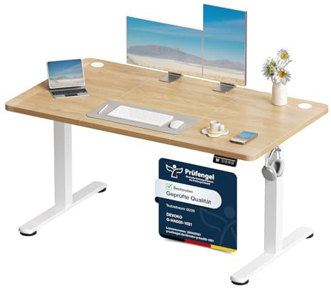 Devoko 120x60 cm Escritorio Regulable en Altura, Escritorio Elevable Eléctrico Telescópico Bidireccional, Escritorio de Oficinay Hogar, para Estudio en Casa con Tablero Ensamblado, Beige