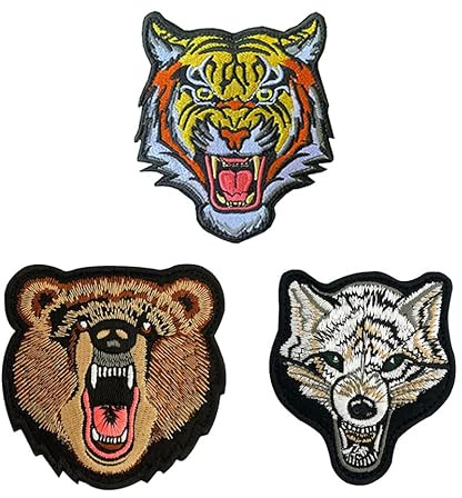 3 St. Das brüllende Tiere Patch Gestickt Aufnäher Das Roaring Tiger/Bär/Wolf Stickerei Abzeichen Aufnäher Patches für Jacken Jeans Kleidung Flicken Taktische Moral-Patch für Rucksack Taschen