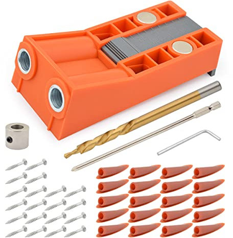 Gunpla 45tlg. Pocket Hole Jig Kit Doppeltaschenloch mit Schrauben Inbusschlüssel Bohrer, Dübelhilfe Bohrlehre zum Bohren von Taschenlöchern und Schräglöchern, 15° Bohrhilfe für Holzbearbeitun