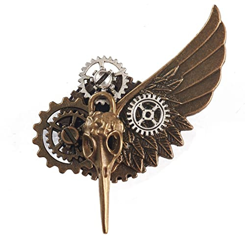 hero-s Steampunk-Brosche für Herren, Goldfarben, Steampunk, Brosche, 9 x 4,5 cm