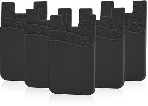 Senose 5 Pack Phone Wallet, Card Holder Back of Phone Stick On Pocket Credit ID Card Sleeve, Strong Adhesive Sticker Cellphone Wallet Compatible for iPhone, Android & Most Smartphones