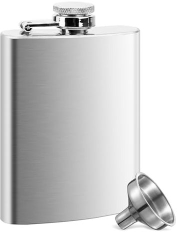UKOFEW Fiaschetta in acciaio inox per liquori, in acciaio inox, con imbuto, a prova di perdite, per whisky, rum, vodka, adatta per escursioni e feste (8 oz. 220 ml)