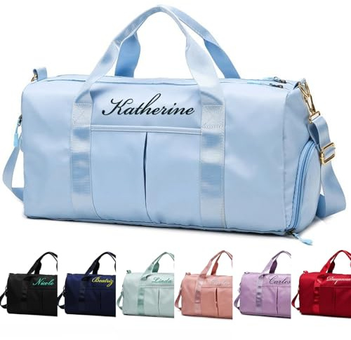 Sac de Sport personnalisé avec nom Texte brodé, Sac de Voyage, Sac de Yoga, séparation Humide et Sec de Voyage avec Compartiment à Chaussures