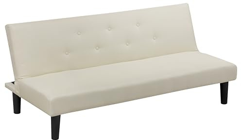 Baroni Home Sofá Cama 3 Plazas Tejido Convertible en Cama Acolchada, Sofá Reclinable con Patas de Plástico para Salón, Habitación de Invitados, Apertura 93 cm, 167x70x77 cm, (Crema)