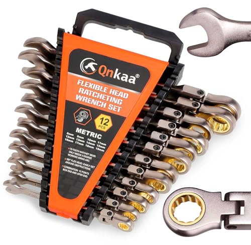 Qnkaa Flexibles Ratschenschlüssel-Set, 12-teilig, 8–19 mm, Schraubenschlüssel, Zahnkranz, Ratsche, Kombi, flexibler Schraubenschlüssel-Set, metrischer Flexkopf