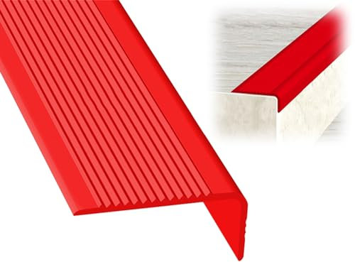 PVC-Gummi-Winkel-Stufenkante, Treppenprofil L-Form, Antirutsch Treppe Streifen für Treppen, Selbstklebend Rutschfestes Band, für Treppenstufen und Schwimmbadrand ( Color : Red , Size : 7.62m/300in )
