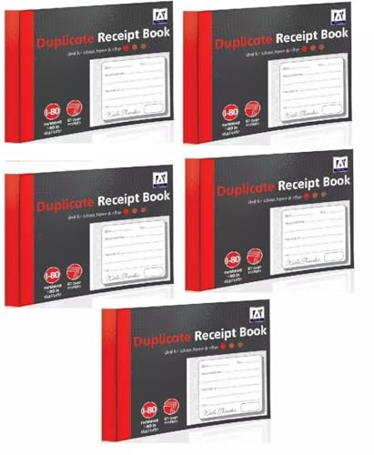 5 x duplicerad kvittobok numrerade 1-80 sidor halvstorlek med kolark