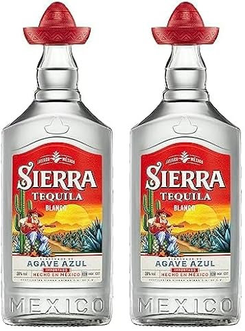 Sierra Tequila Blanco (1 x 700 ml) – das Original mit dem roten Sombrero aus Mexico – mit fruchtig, frischen Aromen – ideal als Shot mit Salz & Zitrone – 38% Alk. (Packung mit 2)