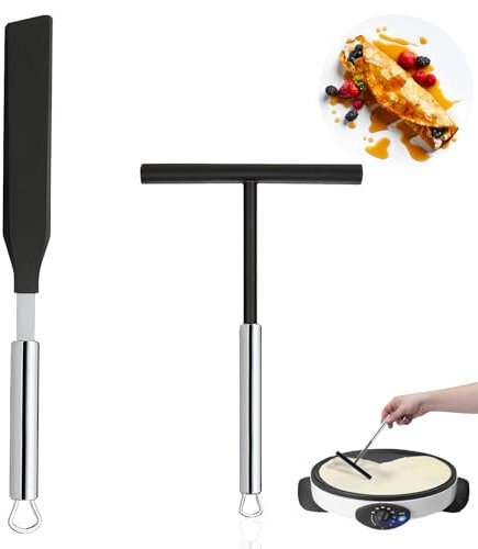 Crepes Verteiler Set, 2 Stück Spachtel und Crepes Verteiler, Edelstahl Schaber, Zubehör zur Herstellung von Pfannkuchen, Teigspender, Pfannkuchenflipper, Hausgemachte Backwerkzeuge, Haushalt
