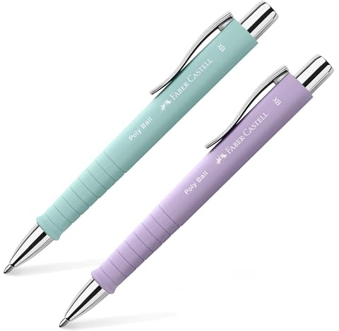 Faber-Castell 205090 - Kugelschreiber Poly Ball sweet lilac, 2 Stück, mit auswechselbarer XB Mine, dokumentenecht (Single, sweet lilac & caribic blue)