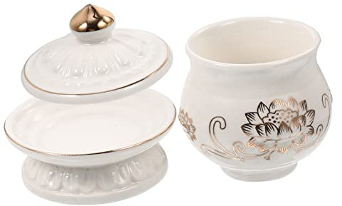 FELTECHELECTR Keramik Lotusblumen Wasserbecher Mit Relief Buddhistischer Opferwasserbecher Für Tempel Und Zuhause Weißer Lotus Opfertasse Mit Poliertem Boden