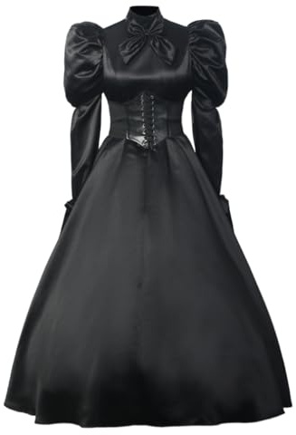 UniqKaliber Damen Mittelalterliches viktorianisches Retro-Kolonial-Festkleid Gothic Ballkleid Kostüme Rokoko Kleid (ein Taillengürtel und ein Drei-Creolen)