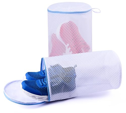 2 Pack Shoes Wash Bags,Shoe Washing Machine Bag,shoe laundry bag for washing machine，Honeycomb Mesh Laundry Bags with Zipper for Sneakers,Running Shoes,Sock,Bras,Delicates and Toys（14 in x 7.8 in）