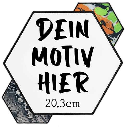 Groß Individueller Aufnäher 20cm Sechseck | Personalisiert Rückenpatch mit Wunschmotiv – Bild, Foto | Selbst gestalten Rückenaufnäher Patch für Kleidung, Jacke | Custom Iron On Backpatch
