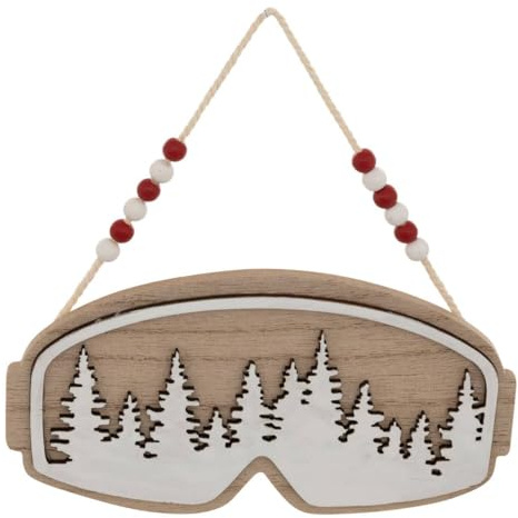 Feeric Lights et Christmas - Sujet Masque de Ski Reflets sapins Bois l.16cm Marron