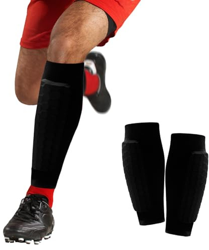 Schienbeinschoner Kinder Fussball, Schienbeinschoner Socken mit Wabenpads, Atmungsaktiv rutschfest Schienbeinschoners Fußball Herren für Skifahren, Radfahren, Bergsteigen, Joga (1 Paar)