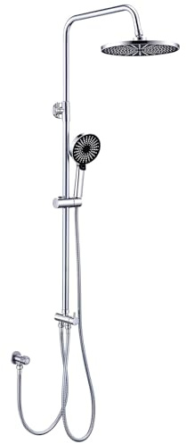 KeeGone Duschblandarset rostfritt stål med justerbar höjd duschstång 25 cm rund regndusch 3 stråltyper, handduschset för badrum